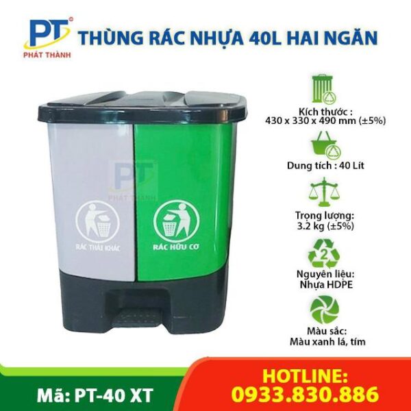 Thùng rác nhựa 40L hai ngăn màu tím